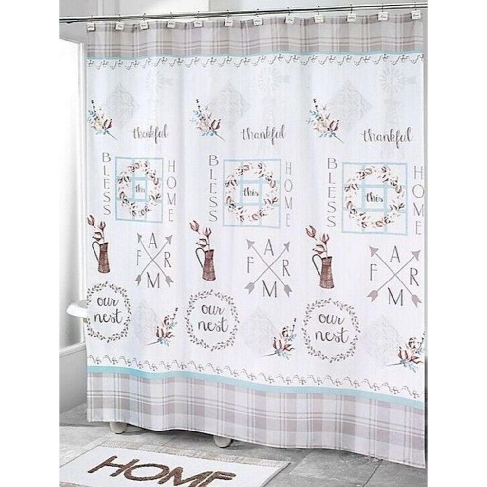 Avanti Shower Curtain Our Nest Thankful Blessed Home Country Farm 72x72" Plaid